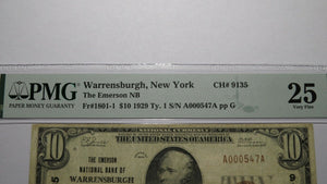 $10 1929 Warrensburgh New York NY National Currency Bank Note Bill Ch #9135 VF25