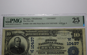 $10 1902 Braggs Oklahoma OK National Currency Bank Note Bill Ch. #10437 VF25 PMG