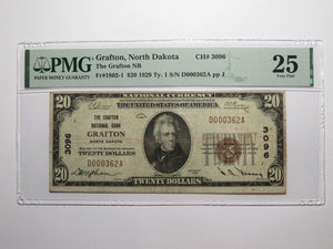 $20 1929 Grafton North Dakota ND National Currency Bank Note Bill Ch. #3096 VF25