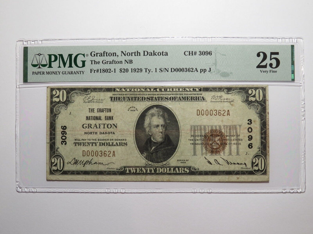 $20 1929 Grafton North Dakota ND National Currency Bank Note Bill Ch. #3096 VF25