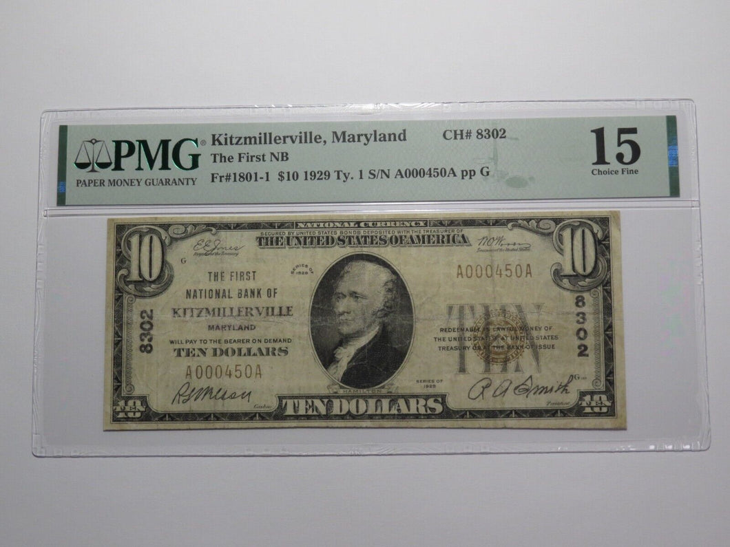 $10 1929 Kitzmillerville Maryland National Currency Bank Note Bill Ch. #8302 F15