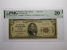 Load image into Gallery viewer, $5 1929 Linden New Jersey NJ National Currency Bank Note Bill Ch #11545 PMG VF20