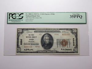 $20 1929 Enid Oklahoma OK National Currency Bank Note Bill Ch #9586 VF35PPQ PCGS