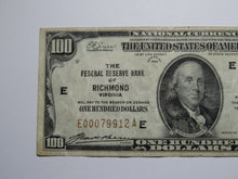 Load image into Gallery viewer, $100 1929 Richmond Virginia VA National Currency Note Federal Reserve Bank VF