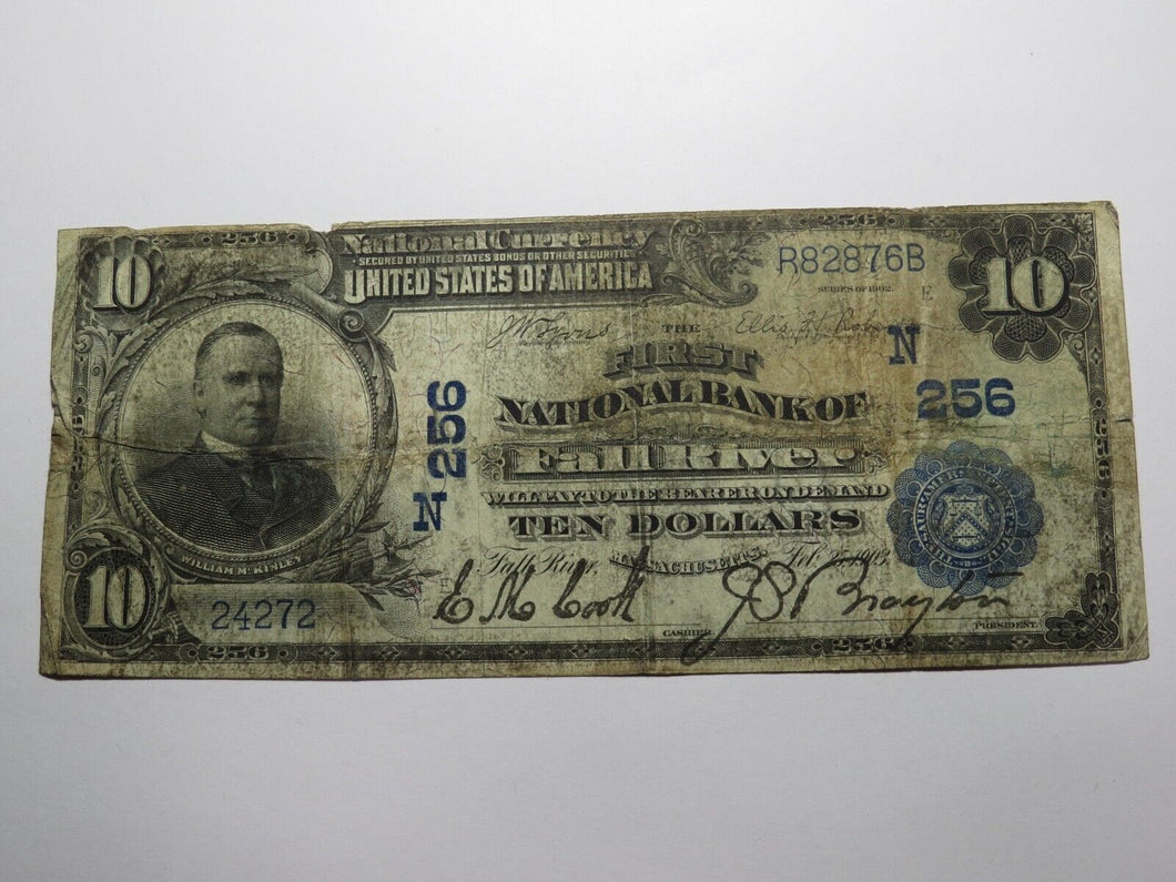 $10 1902 Fall River Massachusetts National Currency Bank Note Bill Ch. #256 RARE