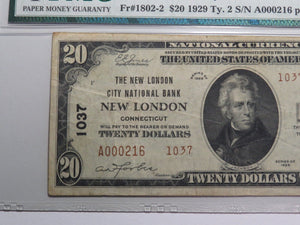 $20 1929 New London Connecticut CT National Currency Bank Note Bill #1037 VF25