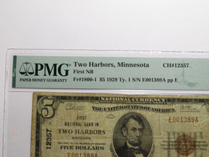 $5 1929 Two Harbors Minnesota National Currency Bank Note Bill #12357 F15 PMG