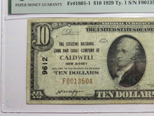 Load image into Gallery viewer, $10 1929 Caldwell New Jersey NJ National Currency Bank Note Bill Ch #9612 VF20