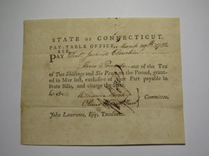 1782 Connecticut Pay Table Office Colonial Currency Note Bill Oliver Wolcott DOI