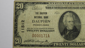 $20 1929 Dauphin Pennsylvania PA National Currency Bank Note Bill Ch #11512 FINE