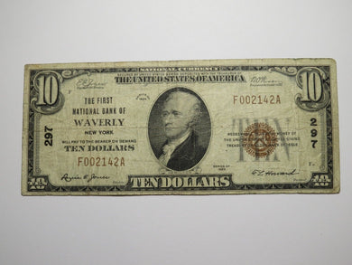 $10 1929 Waverly New York NY National Currency Bank Note Bill Charter #297 Fine