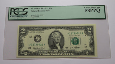 $2 2003 Radar Serial Number Federal Reserve Currency Bank Note Bill PCGS NEW58