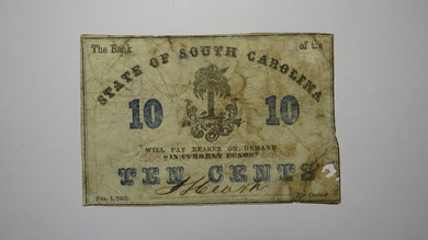 $.10 1863 Charleston South Carolina Obsolete Currency Bank Note State of SC