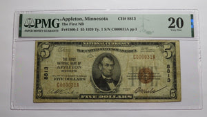 $5 1929 Appleton Minnesota MN National Currency Bank Note Bill Ch #8813 VF20 PMG