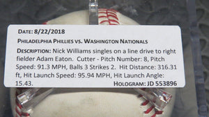 2018 Nick Williams Philadelphia Phillies Single Game Used Baseball 1B Hit Alfaro