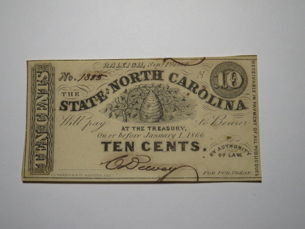 $.10 1862 Raleigh North Carolina Obsolete Currency Bank Note Bill NC State UNC+