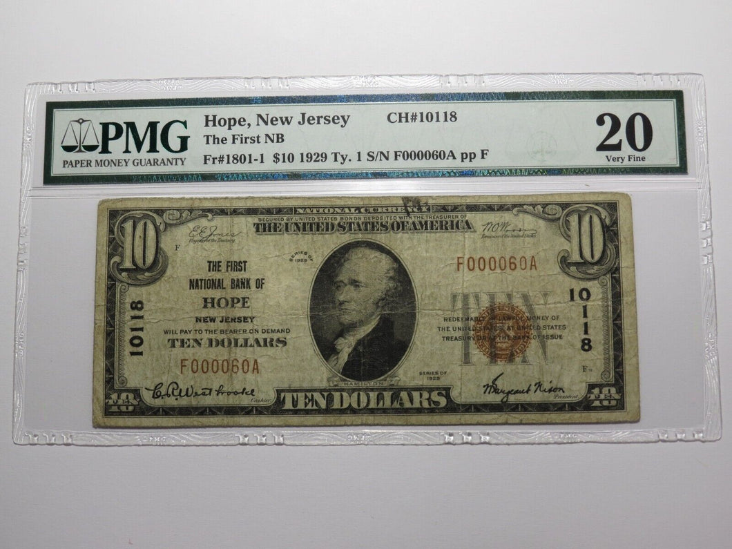 $10 1929 Hope New Jersey NJ National Currency Bank Note Bill Ch. #10118 VF20 PMG