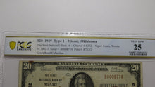 Load image into Gallery viewer, $20 1929 Miami Oklahoma OK National Currency Bank Note Bill Ch. #5252 VF25 PCGS