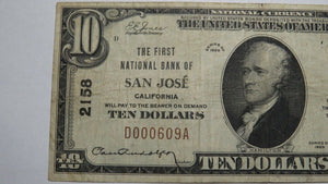 $10 1929 San Jose California CA National Currency Bank Note Bill Ch. #2158 FINE+