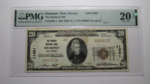 $20 1929 Dumont New Jersey NJ National Currency Bank Note Bill #11361 VF20 PMG