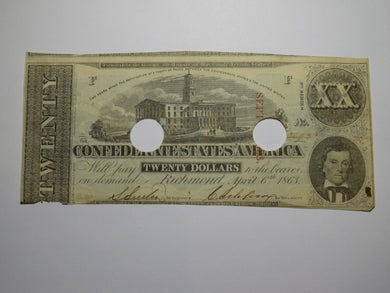 $20 1863 Richmond Virginia VA Confederate Currency Bank Note Bill RARE T58