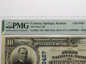 $10 1902 Conway Springs Kansas KS National Currency Bank Note Bill Ch #8467 VF25