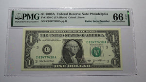 $1 2003 Radar Serial Number Federal Reserve Currency Bank Note Bill PMG UNC66EPQ