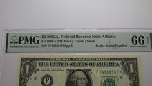 Load image into Gallery viewer, $1 2003 Radar Serial Number Federal Reserve Currency Bank Note Bill PMG UNC66EPQ