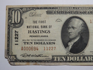 $10 1929 Hastings Pennsylvania PA National Currency Bank Note Bill #11227 RARE