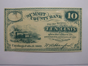 $.10 1862 Cuyahoga Falls Ohio OH Obsolete Currency Bank Note Bill Summit County