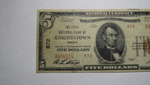 Load image into Gallery viewer, $5 1929 Knightstown Indiana IN National Currency Bank Note Bill! Ch. #872 FINE+