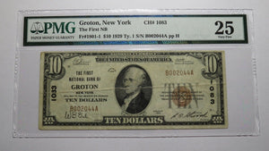 $10 1929 Groton New York NY National Currency Bank Note Bill Ch. #1083 VF25 PMG