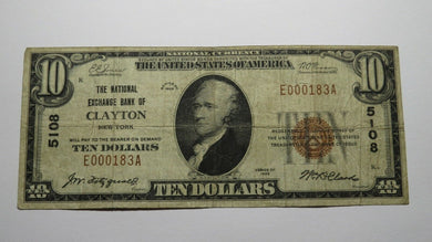 $10 1929 Clayton New York NY National Currency Bank Note Bill Ch. #5108 Fine+