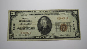 $20 1929 Steward Illinois IL National Currency Bank Note Bill Charter #6543 VF!