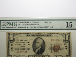 $10 1929 Miami Beach Florida FL National Currency Bank Note Bill #12047 F15 PMG