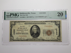 $20 1929 Hebbronville Texas TX National Currency Bank Note Bill Ch. #12995 VF20