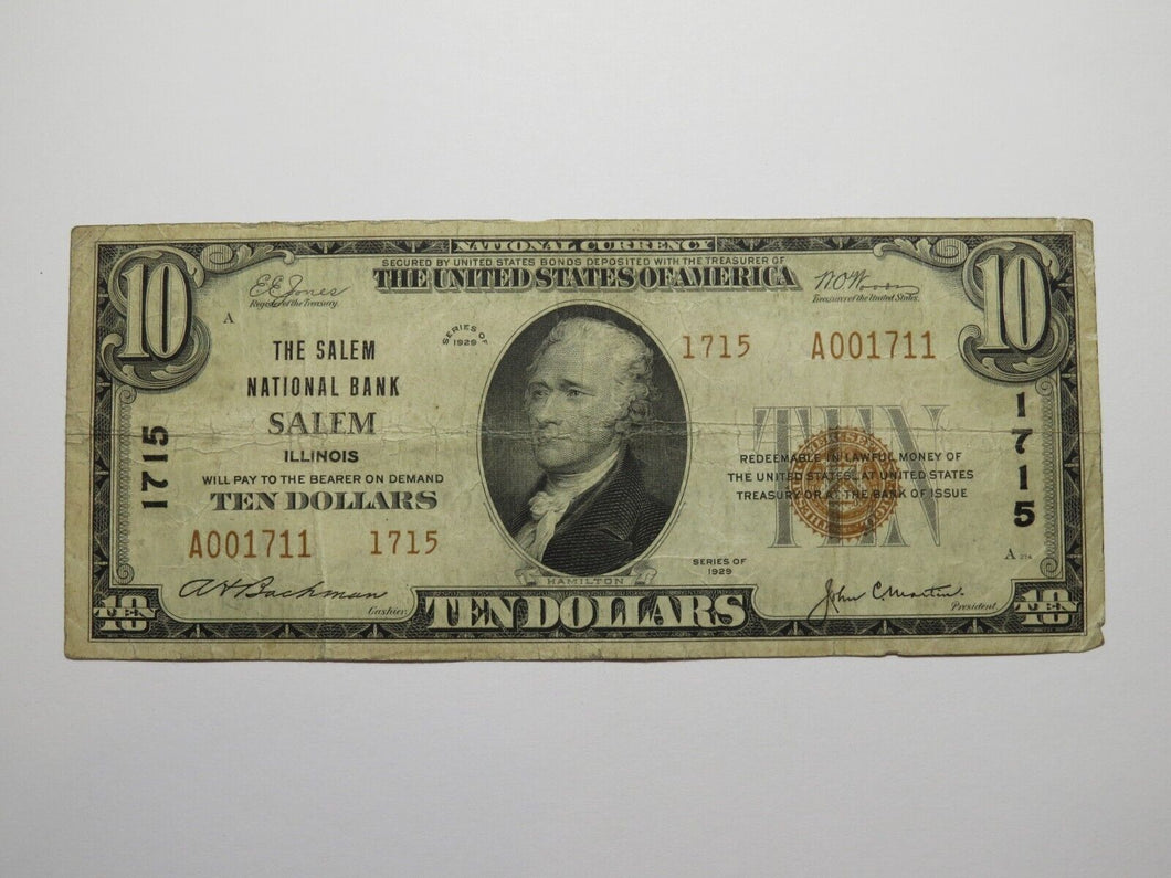 $10 1929 Salem Illinois IL National Currency Bank Note Bill Charter #1715 FINE