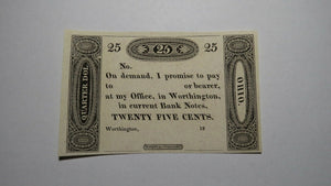 $.25 18__ Worthington Ohio OH Obsolete Currency Bank Note Fractional Remainder!