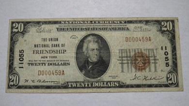 $20 1929 Friendship New York NY National Currency Bank Note Bill Ch. #11055 VF!