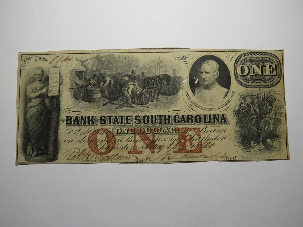 $1 1861 Charleston South Carolina SC Obsolete Currency Bank Note Bill Bank of SC