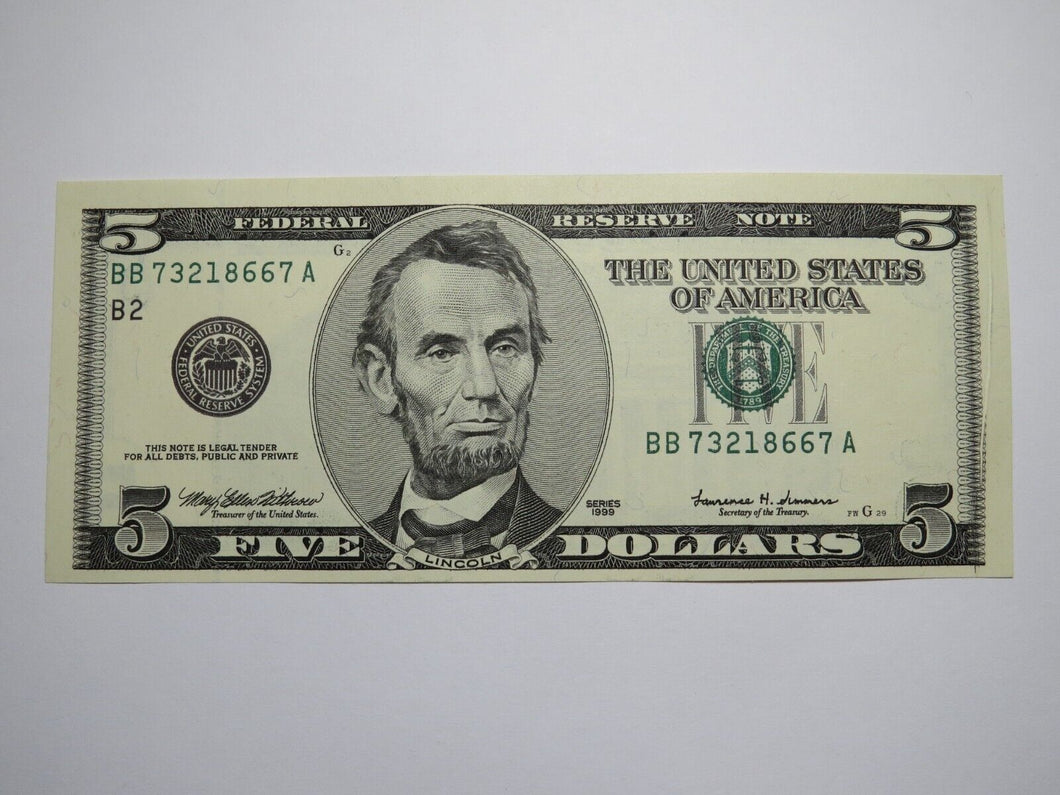 $5 1999 Gutter Fold Error Federal Reserve Bank Note Currency Bill Crisp UNC+++