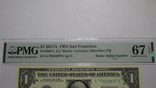 Load image into Gallery viewer, $1 2017 Radar Serial Number Federal Reserve Currency Bank Note Bill PMG UNC67EPQ