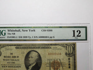 $10 1929 Whitehall New York NY National Currency Bank Note Bill Ch #8388 F12 PMG