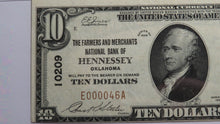 Load image into Gallery viewer, $10 1929 Hennessey Oklahoma OK National Currency Bank Note Bill #10209 VF35 PMG