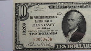 $10 1929 Hennessey Oklahoma OK National Currency Bank Note Bill #10209 VF35 PMG