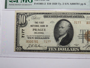 $10 1929 Prague Oklahoma OK National Currency Bank Note Bill Ch #7177 VF30 PMG