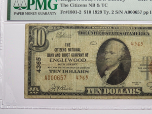 $10 1929 Englewood New Jersey NJ National Currency Bank Note Bill Ch. #4365 VF20