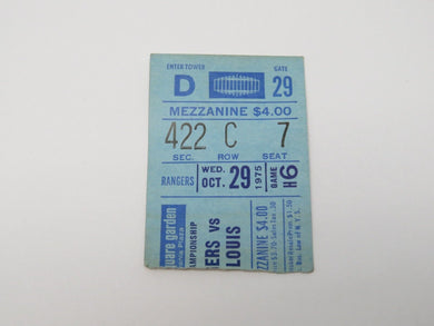 October 29, 1975 New York Rangers Vs. St. Louis Blues NHL Hockey Ticket Stub