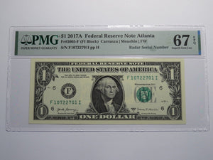 $1 2017 Radar Serial Number Federal Reserve Currency Bank Note Bill PMG UNC67EPQ