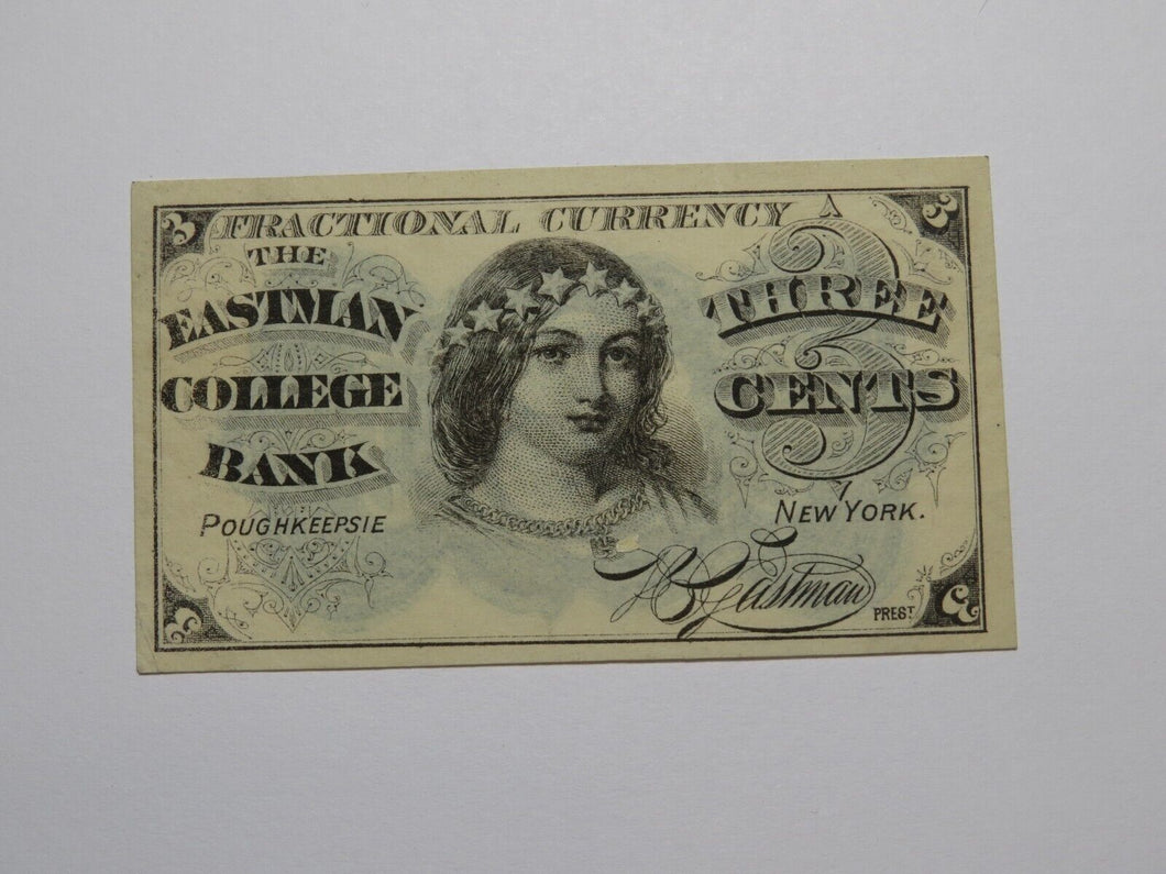 $.03 1870's Poughkeepsie New York Obsolete Currency Note Eastman College UNC++